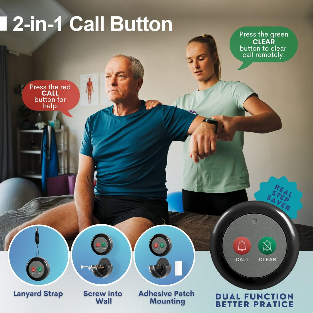 Wireless Call System Nurse Call System with 5 Dual Function Call Buttons and 1 Central Monitoring Unit for Clinic Restaurant Nursing Home Patients Caregiver Residents