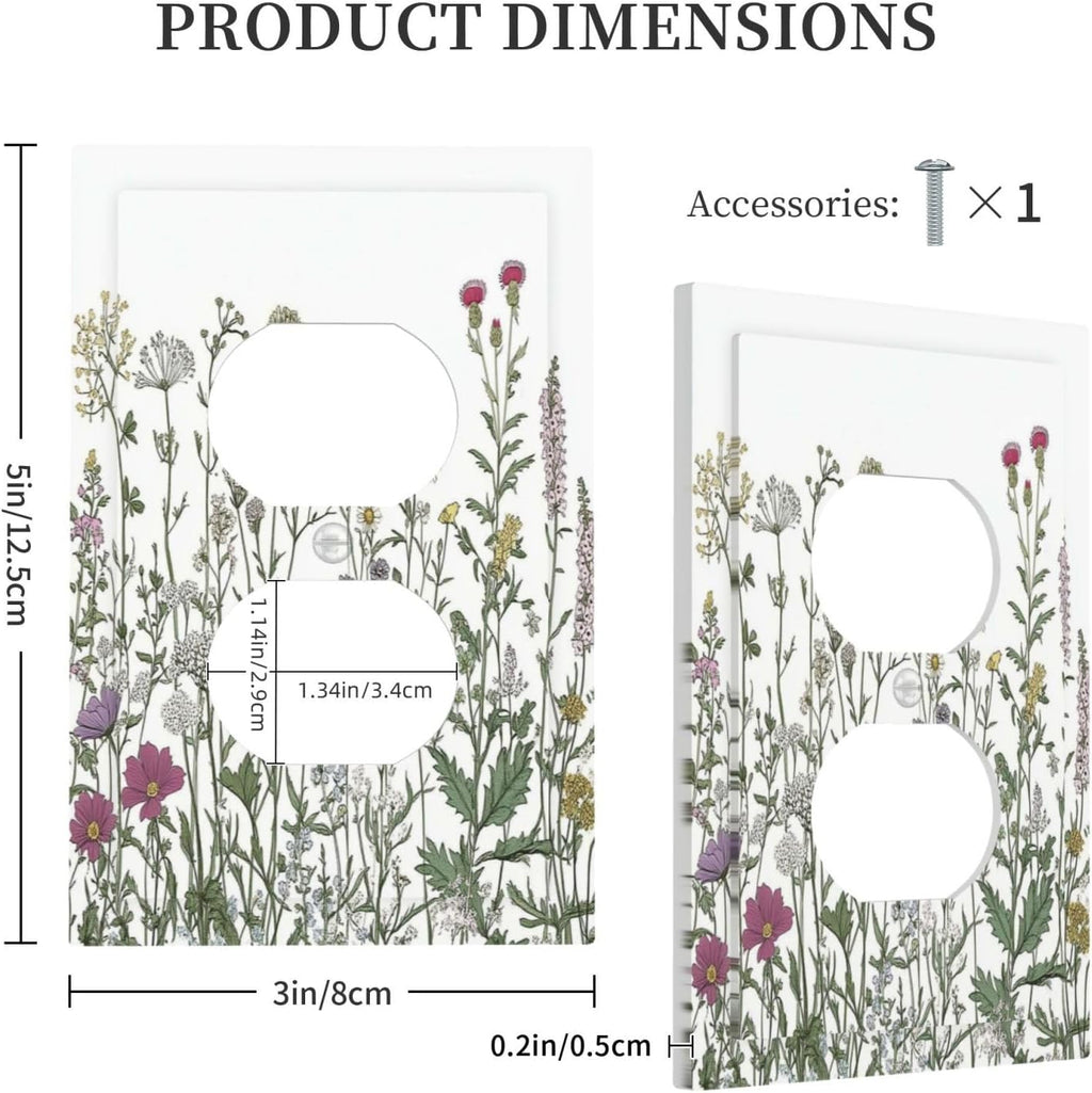 Vintage Herbs Wildflowers Plant Floral Outlet Covers 1 Gang Duplex Light Switch Cover Decorative Switch Plates Electrical Receptacle Faceplate Wall Plate For Bed Room Home Decor