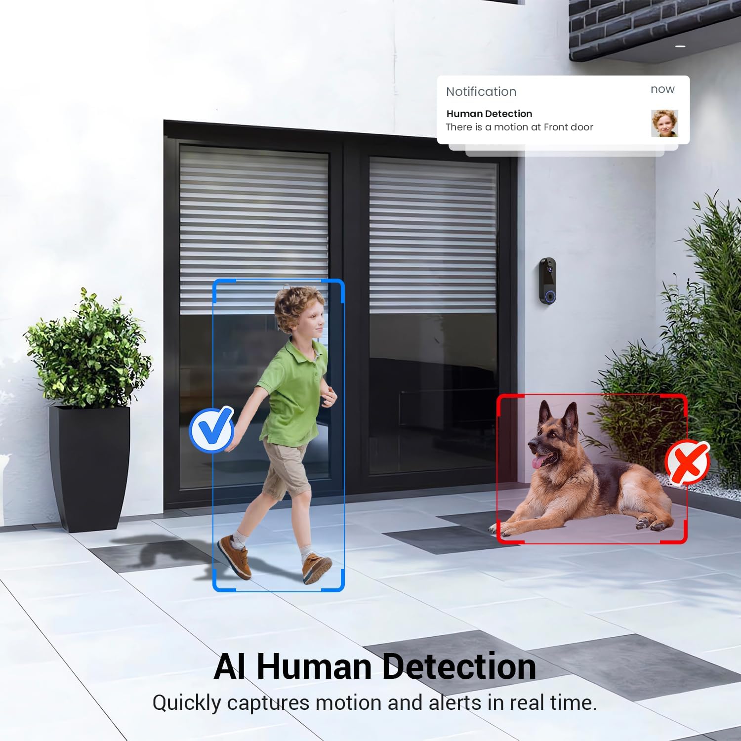 1080p Wireless Video Doorbell Camera, Live View, Night Vision, Two Way Audio, Cloud Storage, AI Motion Detection, Indoor/Outdoor Surveillance, Battery Powered, 2.4G WiFi Only