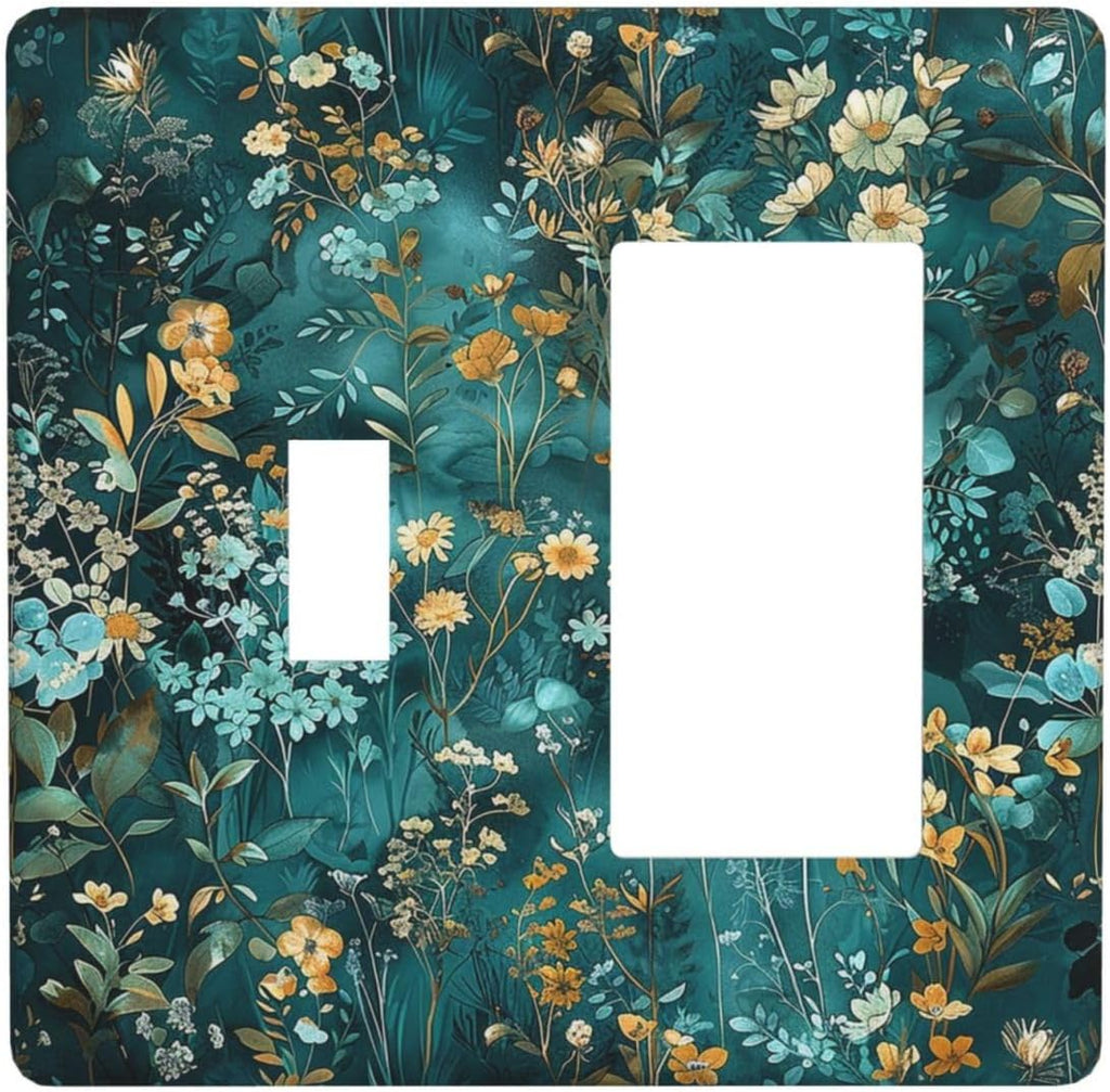 Outlet Covers Green Leaf Floral Boho Golden Flower Plant 1 Toggle 1 Rocker Combination Decorative Wall Plate Electrical Switch Plates Light Switch Cover Plate For Bed Room Cabin Decor