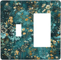 Outlet Covers Green Leaf Floral Boho Golden Flower Plant 1 Toggle 1 Rocker Combination Decorative Wall Plate Electrical Switch Plates Light Switch Cover Plate For Bed Room Cabin Decor