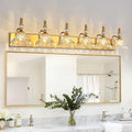 Vintage Bathroom Vanity Light, 6-Light Brass Vanity Lighting Fixture with Flower Glass Shade, Bathroom Lighting Fixtures Over Mirror