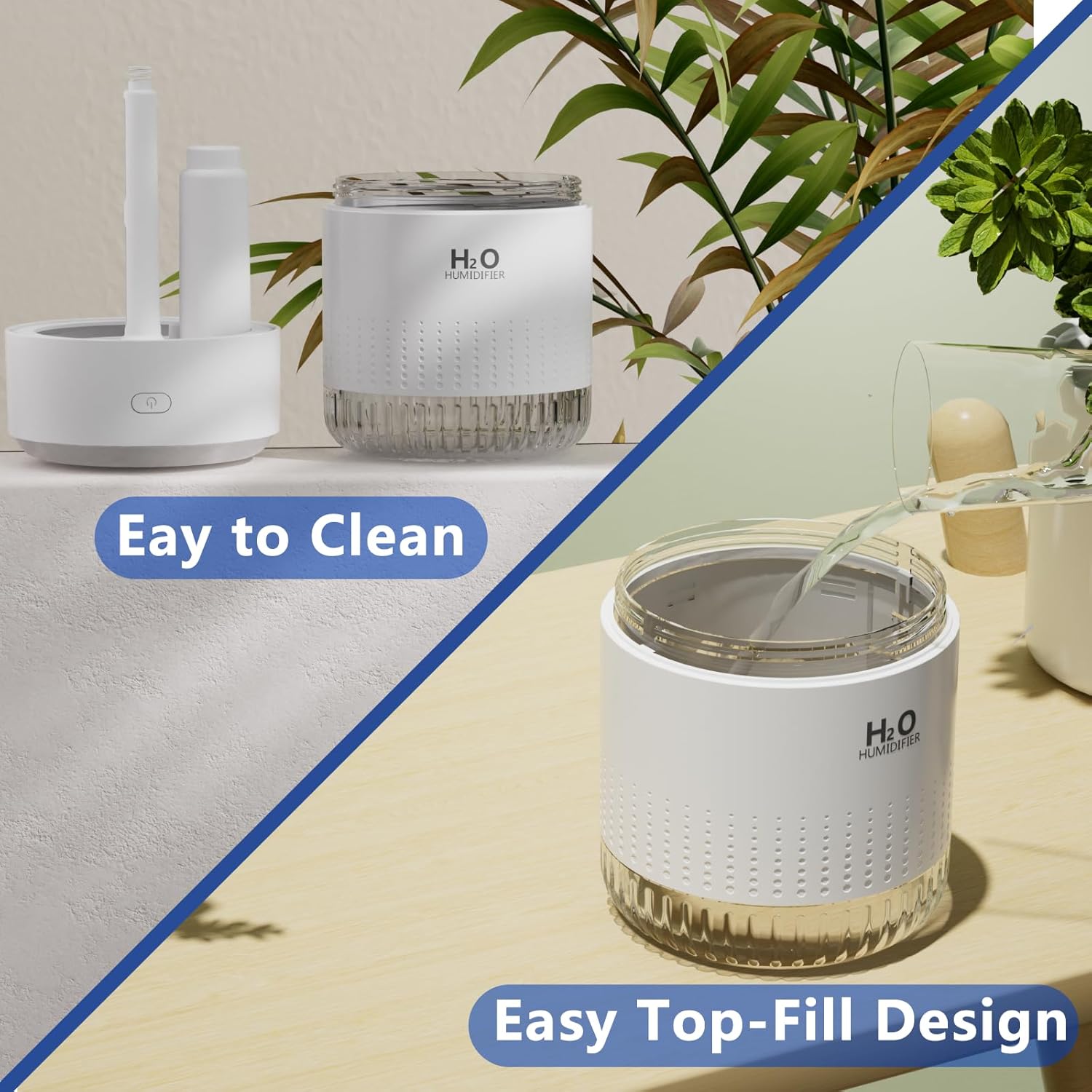 SZO Portable Small Humidifier, 2025 NEW USB Personal Desktop Humidifiers for Bedroom Travel Office Home, 2 Mist Modes Quiet, Auto Shut-Off(500ml, White)