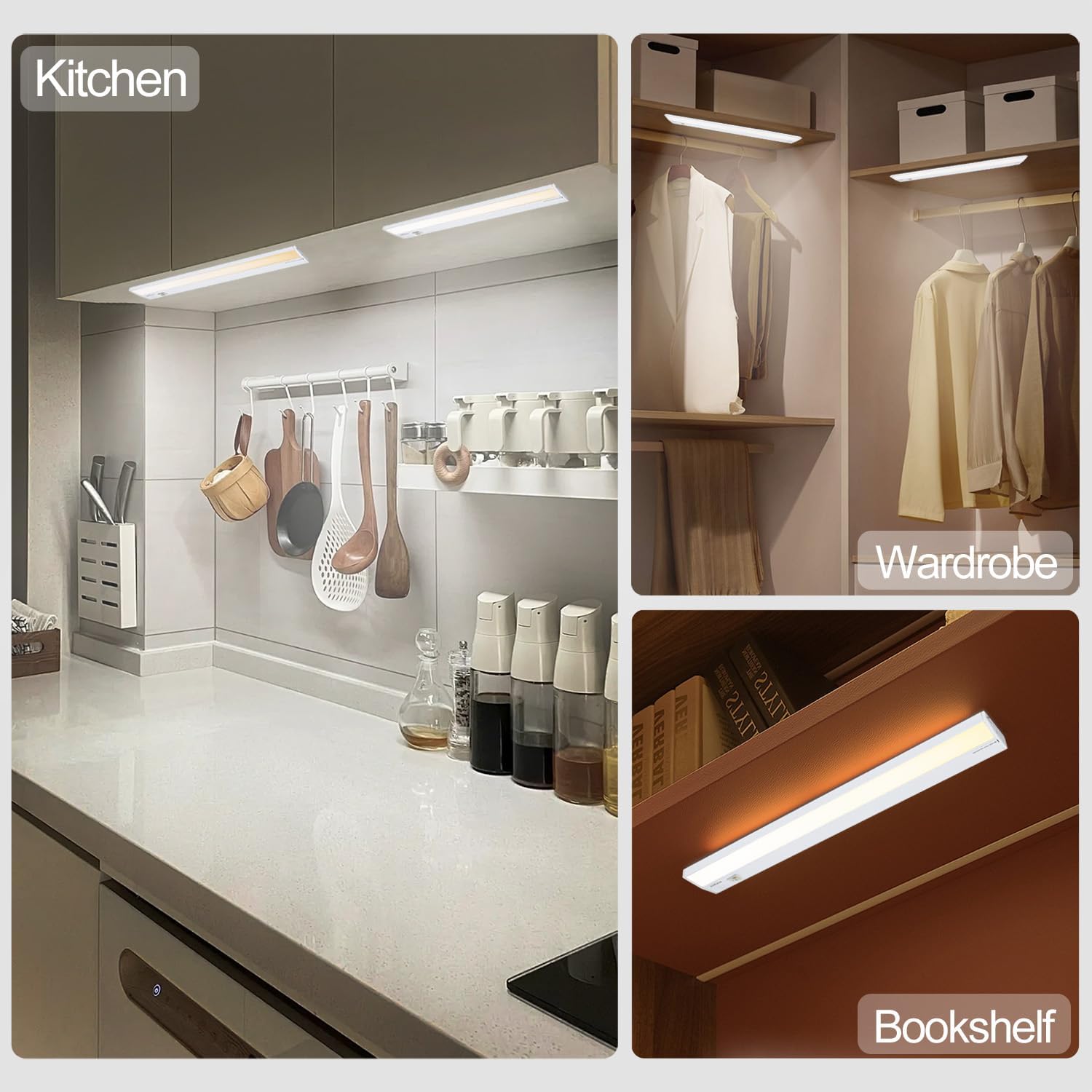 Ansen 3Packs of Under Cabinet Lights for Kitchen, 36in 22W 1426LM, Dimmable Hardwire Led Light for Closet, CRI>92, R9>90, 3 Color Temperature, 3000K/4000K/5000K(Warm White, Cool White, Daylight)