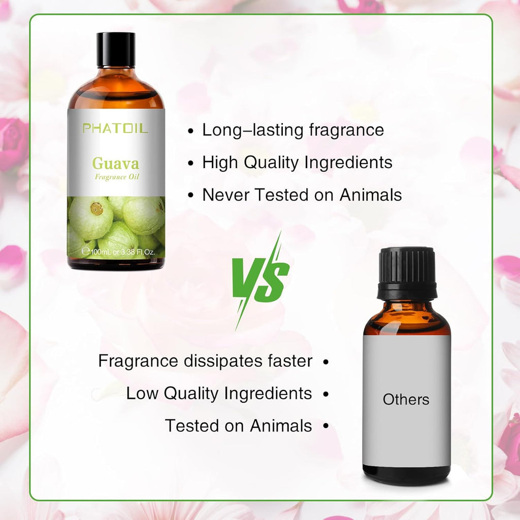 PHATOIL 3.38FL.OZ Guava Fragrance Oils for Aromatherapy, Essential Oils for Diffusers for Home, Perfect for Diffuser, Yoga, Skin Care, DIY Candle and Soap Making - 100ml