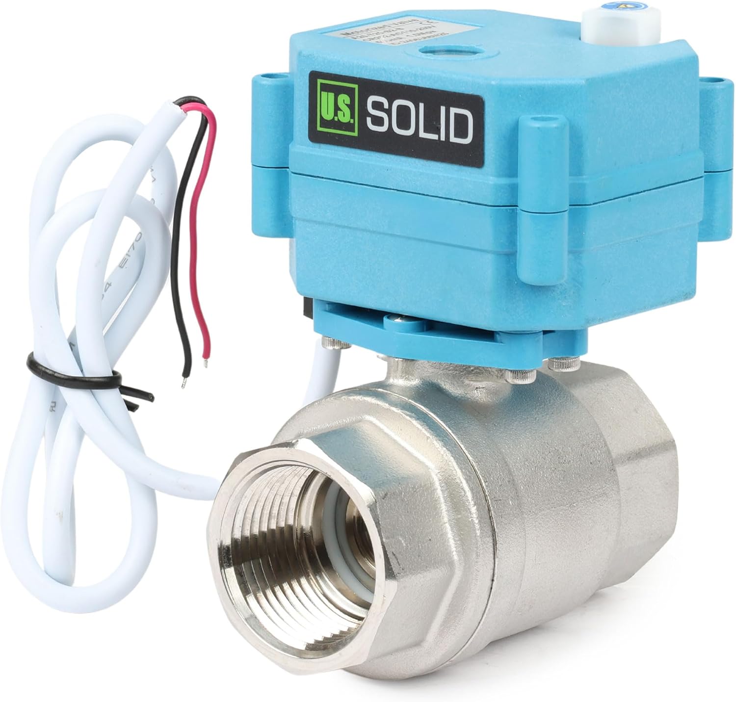 U.S. Solid Motorized Ball Valve - IP67 1inch Stainless Steel Ball Valve 110-230V with Waterproof Cover, Full Port, 2 Wire Auto Return, Normally Closed