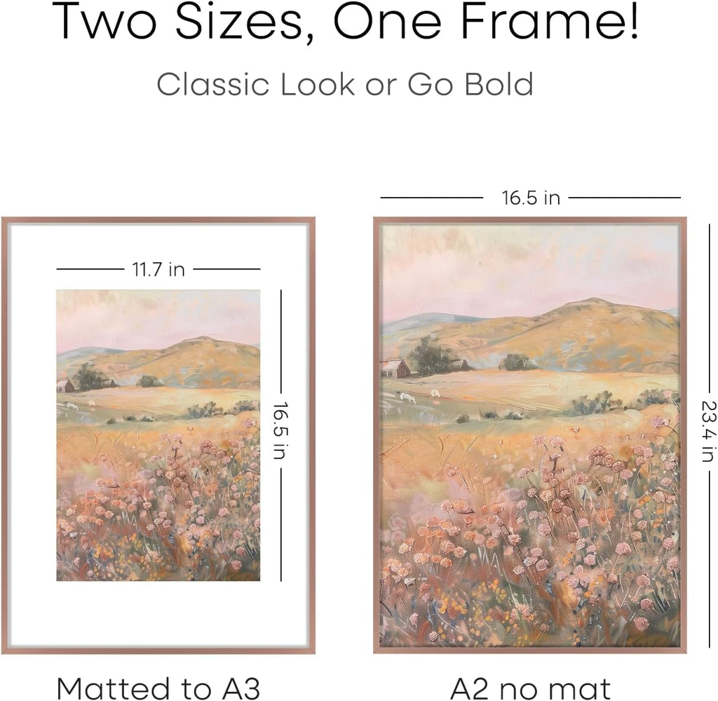 Homeforia A2 Picture Frame Mocha, High End Metal 16.5 x 23.5 inch Poster Frames with Mat 11.7 x 16.5 for Photo, A2 Size Frames Matted to A3 Print, 16.5 by 23.4 Hanging Frames, Tempered Glass, Set of 1