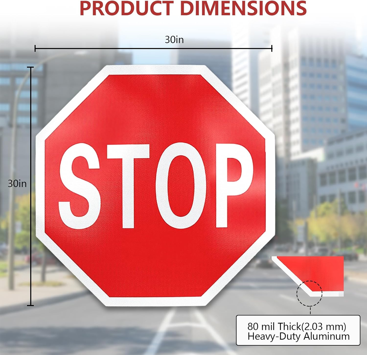 3 Pack Large Stop Signs, 30 x 30 Inches Street Road Sign, UV Protected and Weather Resistant, Octagon Rust Free Aluminum Sign, 2 Pre-drilled Holes