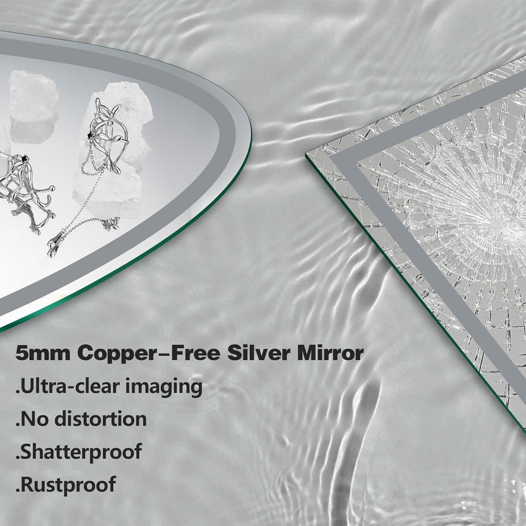 Niccy Half Moon Led Mirror for Bathroom, 36" Semi Round Backlit Mirror for Wall Lighted Mirror with Frameless 3 Color, Defogger, Explosion-Proof, HD Glass and IP65 Vanity Mirror