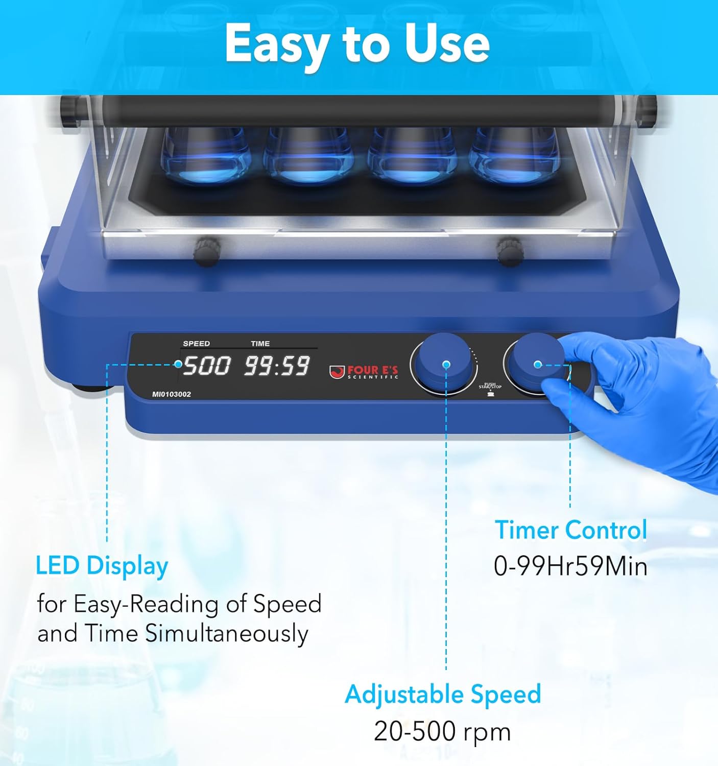 FOUR E'S SCIENTIFIC Orbital and Linear Shaker, 20-500 RPM Lab Orbital Rotator Shaker with Brushless DC Motor, Max. Load Capacity 7.5 KG