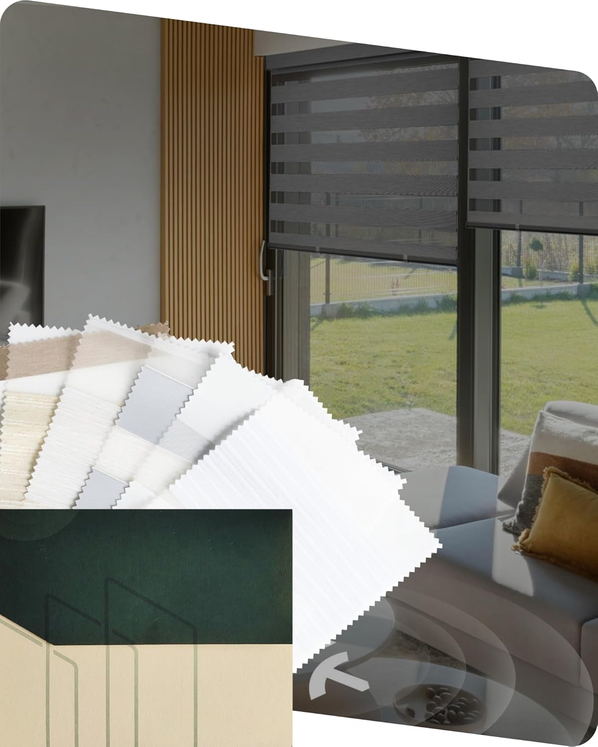 Yoolax Motorized Matter Zebra Blinds, Light Filtering Dual Layer Sheer Blinds, Privacy Light Control Roller Window Blind, Fabric Sample (Multicolor)