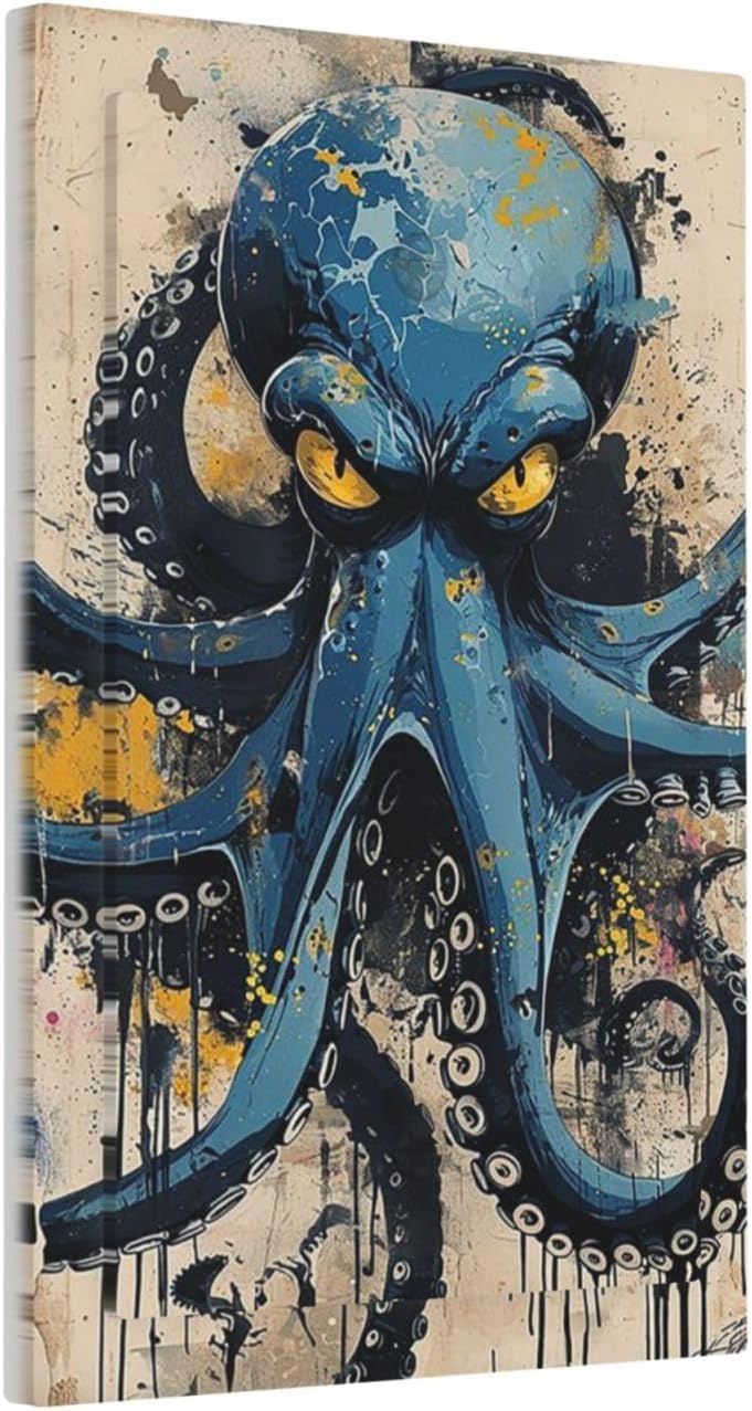 Light Switch Cover Plate Nautical Vintage Blue Octopus Yellow Eyes Oil Watercolor 1 Gang No Device Blank Electrical Wall Plates Faceplate Decorative Switch Plate for Kids room Nursery Decor