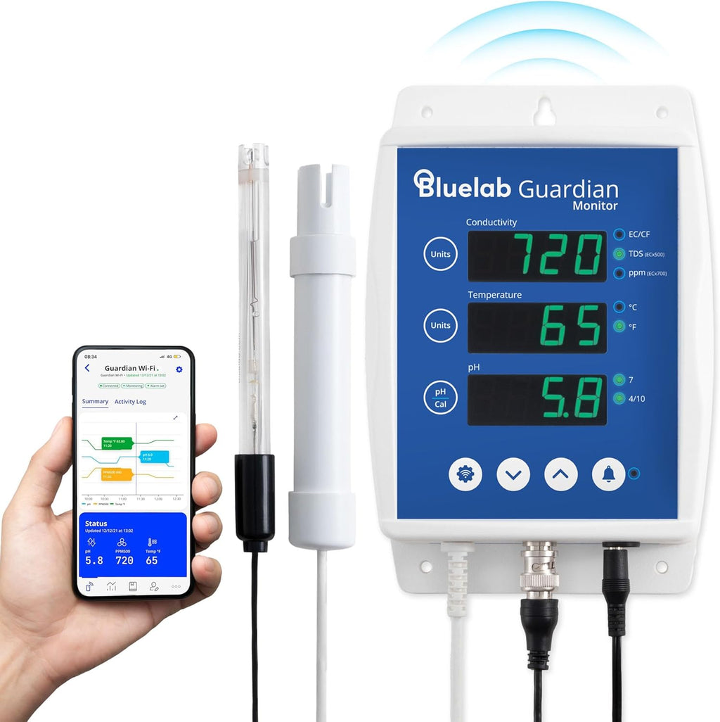 Bluelab Guardian Monitor Wi-Fi for Real-time pH, Temperature, and Conductivity (TDS) Measurements in Water with Calibration, 3 in 1 Digital Nutrient Meter for Hydroponic Systems and Indoor Plant Grow