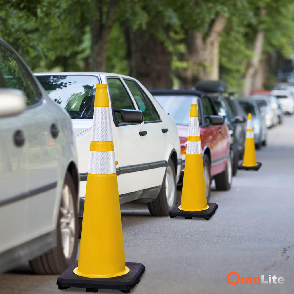 6 Pack 36" Large-Sized PVC Traffic Cones with Heavy-Duty Black Base, Garage Parking Lot Cones Structurally Stable Weatherproof Road Construction Safety Cones (6, Yellow, 36" Extra Large)