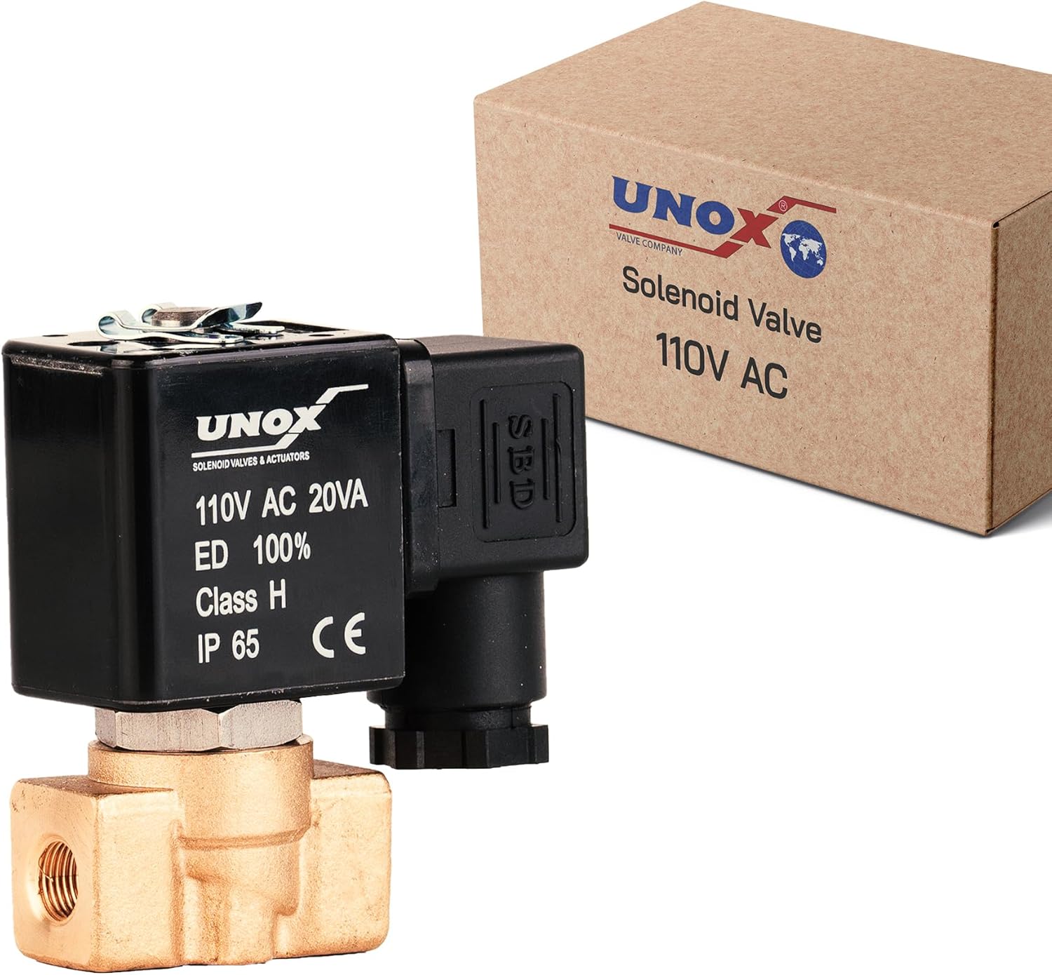 UNOX 1/8" NPT Solenoid Valve 110V AC, Brass Control Valve Normally Closed - 0-232 PSI Multi-Purpose Reliable Control Valve for Water, Air, and Gas - Solenoid Valves