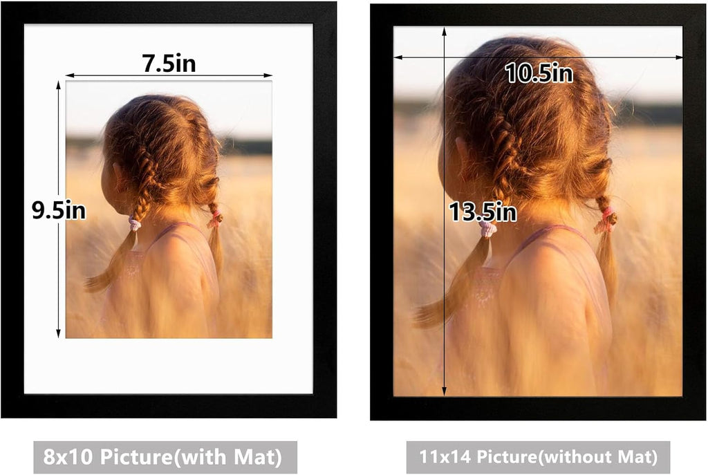Golden State Art, 11x14 Picture Frame with Mat for 8x10 - High Definition Glass Wall Mounting Horizontal Vertical Display (Black, 1 Pack)