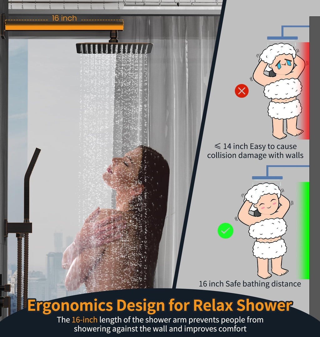 SR SUN RISE ORB Square Rainfall Shower Head and Handle Set, Wall Mounted Shower Fixtures, Metal Shower Faucet Trim Repair Kits (With Shower Valve) 10 Inches