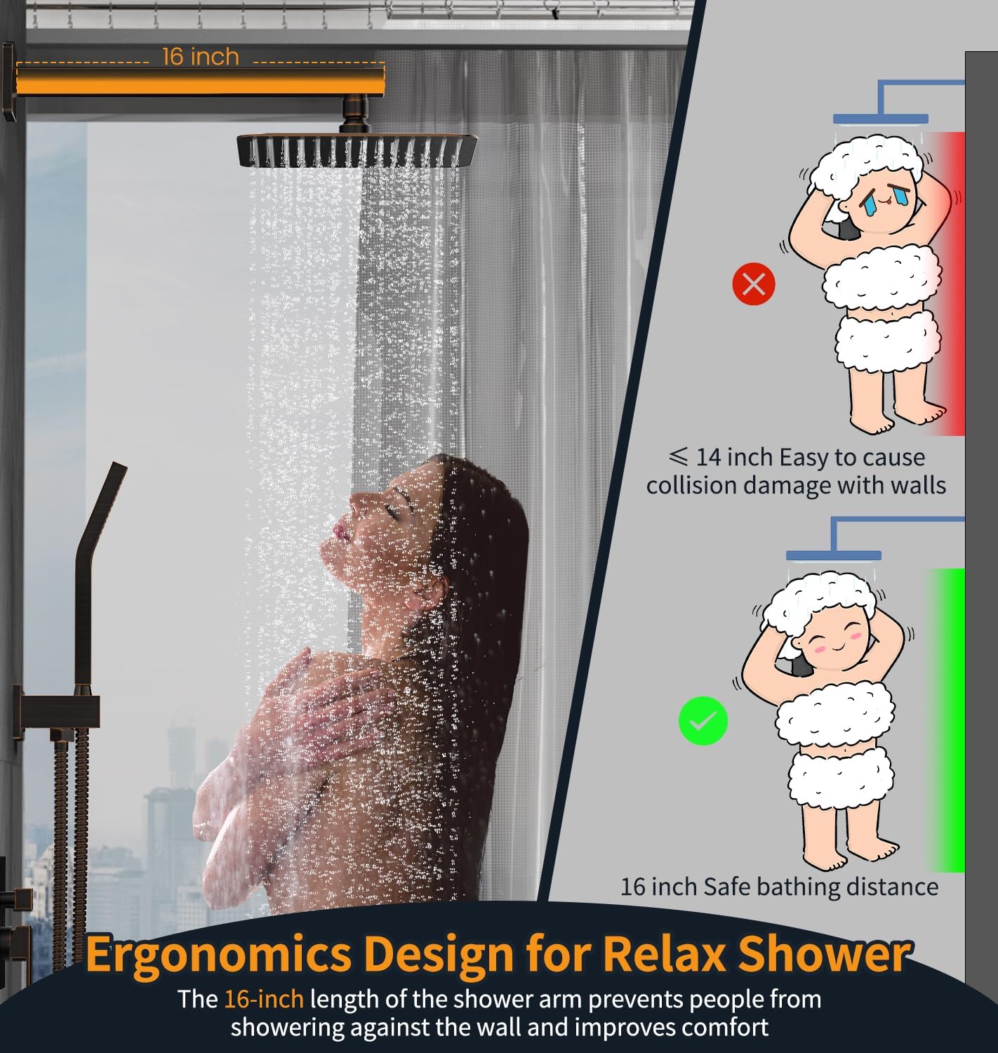 SR SUN RISE ORB Square Rainfall Shower Head and Handle Set, Wall Mounted Shower Fixtures, Metal Shower Faucet Trim Repair Kits (With Shower Valve) 10 Inches