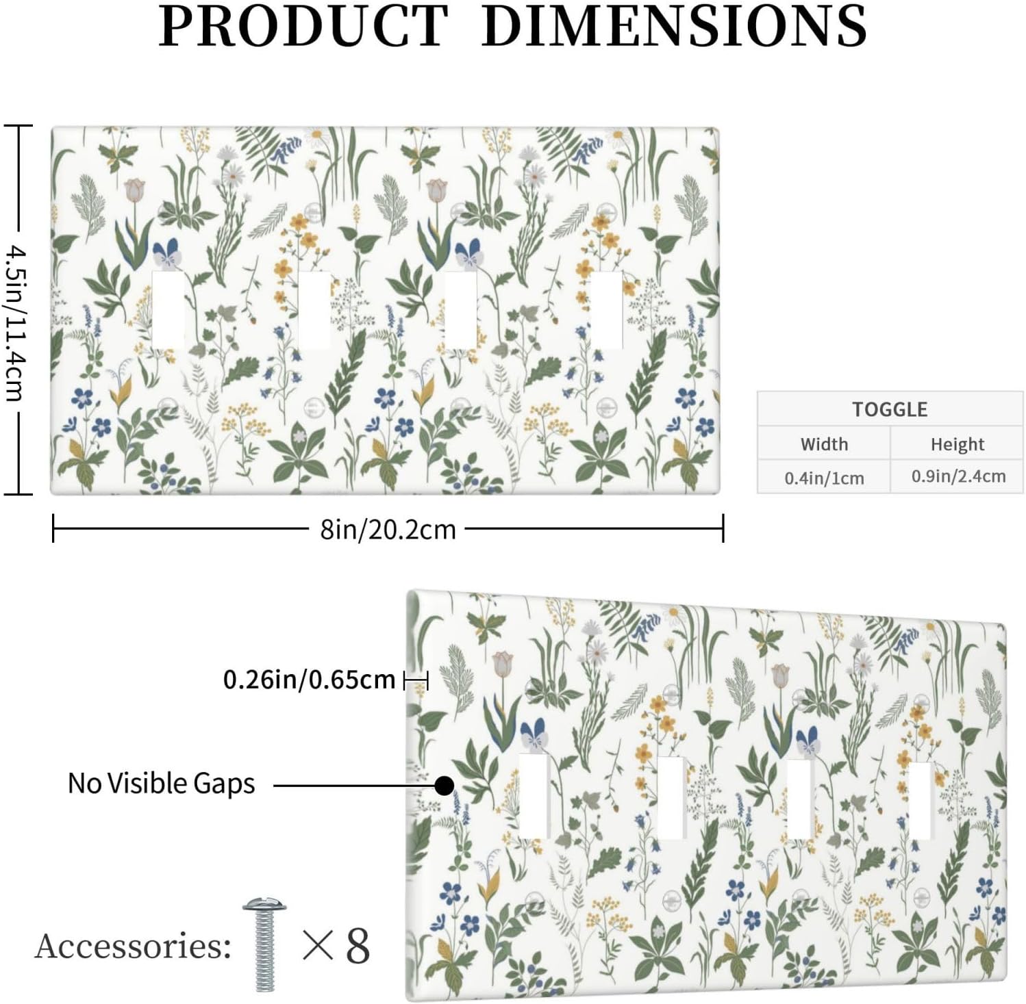 Light Switch Covers Floral Green Leaf Plant Flowes Quad Toggle Electrical Faceplate 4 Gang Wall Plate Decorative Switch Plates For Bed Room Farmhouse Decor