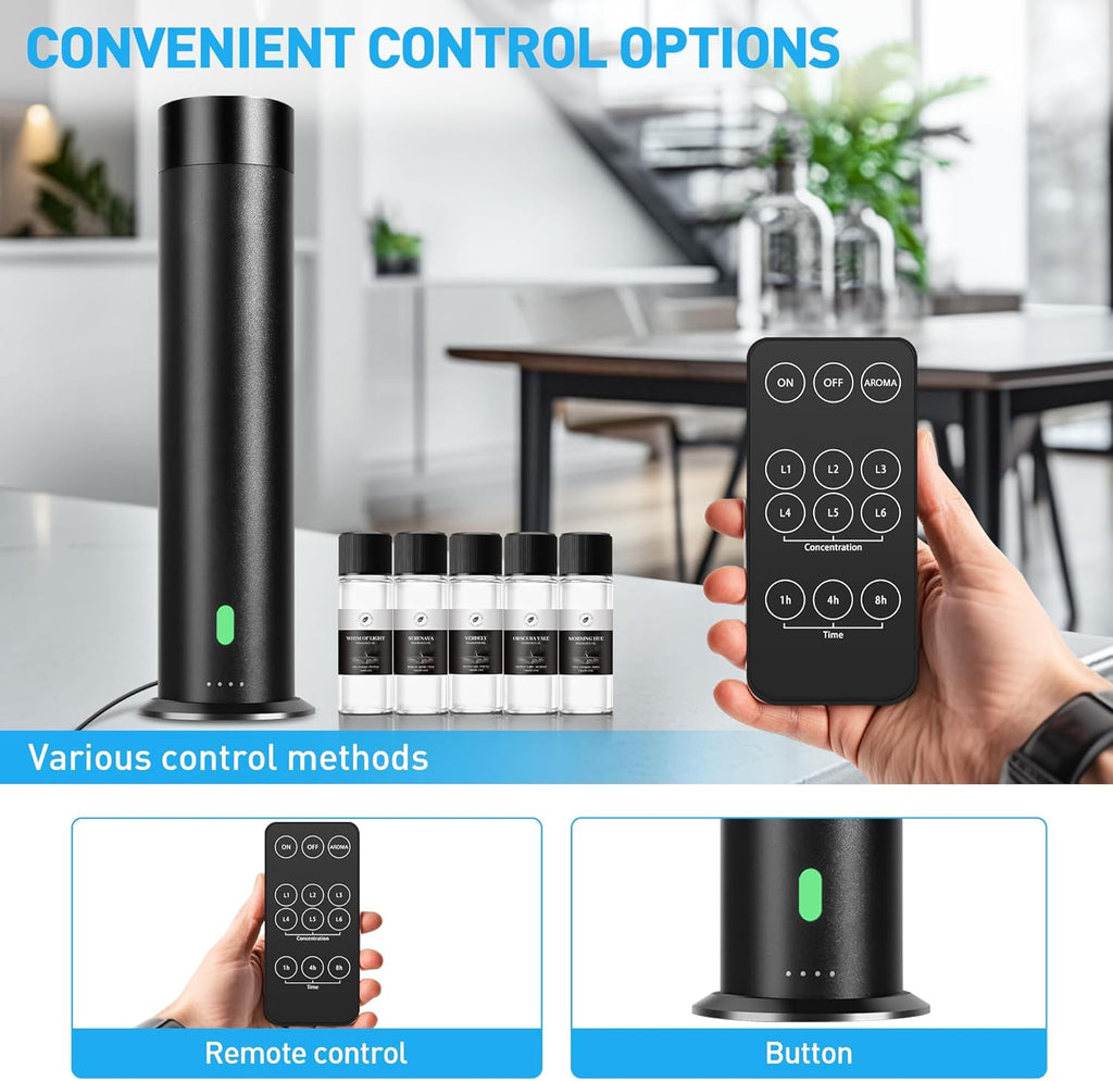 Waterless Scent Diffuser Starter Kit - 1000 Sq Ft Coverage, Hotel Scent Diffuser, Essential Oil Diffuser Large Room, Included 5 Scent Oils, Remote Control, SandGreen