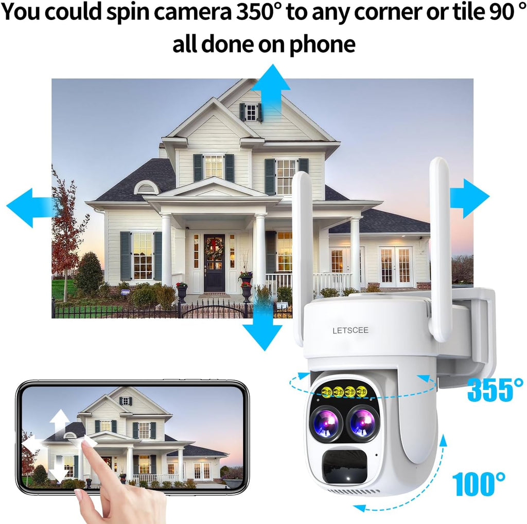 Security Cameras Wirelss Outdoor for Home Security, Alexa Cameras Solar Power,360 View Outside Camera,Motion Detection,10x Hybrid Zoom PAN Tile,IP-65 Weather Proof (1 Pack)