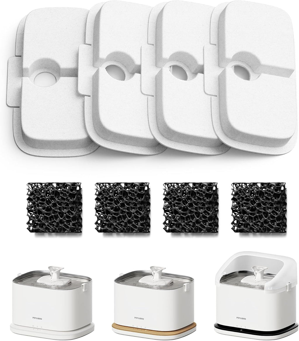PETLIBRO Cat Water Fountain Filter, 4 Packs Cat Fountain Filter Replacement & Sponges for Dockstream WF106/WF116/WF105/WF115/WF005, 2-Month Set Easy-Swap for PETLIBRO Pet Fountain