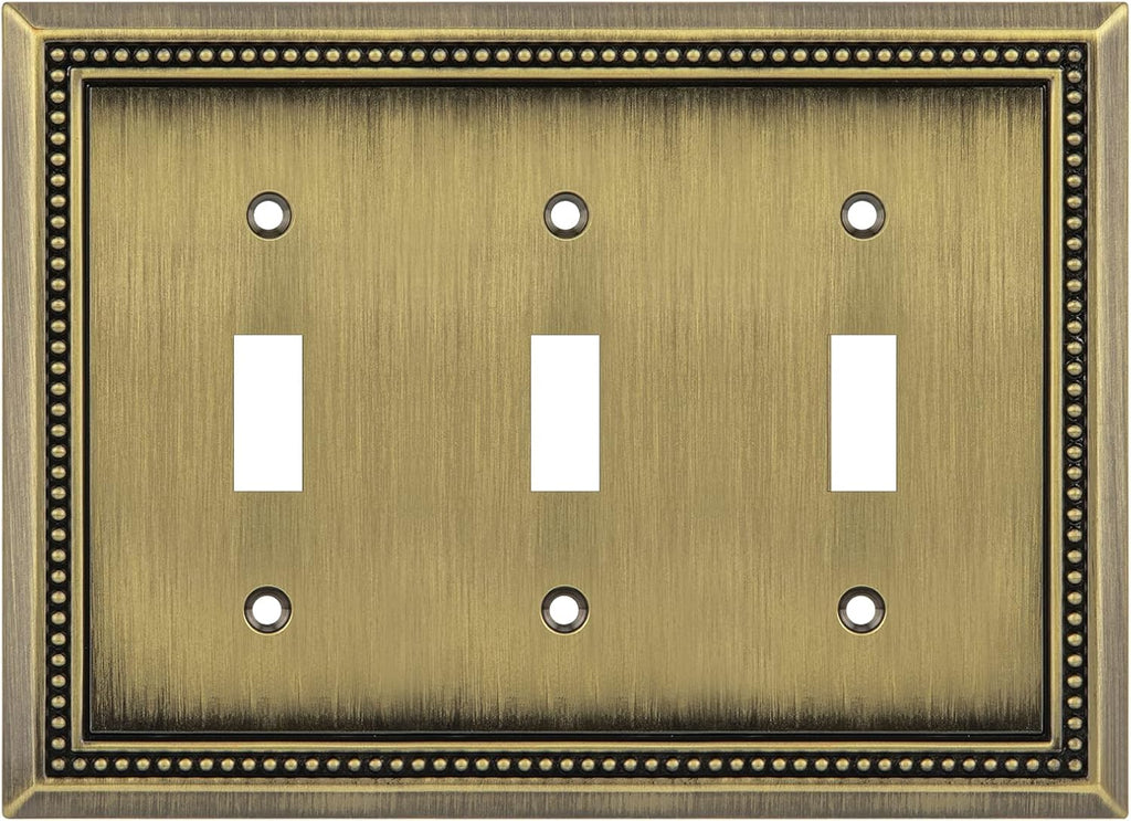 Henne Bery Sunken Pearls Heavy Duty Decorative Wall Plate Switch Plate Outlet Cover (Triple Toggle, Antique Brass)