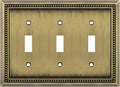 Henne Bery Sunken Pearls Heavy Duty Decorative Wall Plate Switch Plate Outlet Cover (Triple Toggle, Antique Brass)