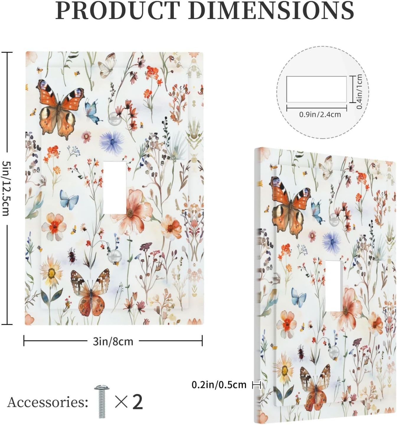 Decorative Light Switch Cover Butterfly Floral Boho Multicolor Flower Leave 1 Gang Single Toggle Device Electrical Faceplate Switchplates Decorator Outlet Wall Plate for Bed Room