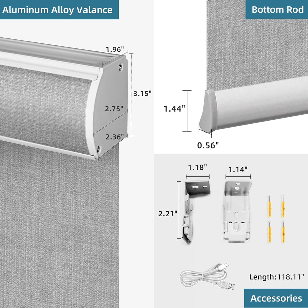SmartWings Motorized Roller Shades Work with Homekit, 100% Blackout Smart Blinds for Windows, Cordless Remote Control Window Shades, Vigor Pale Grey, Customized Size