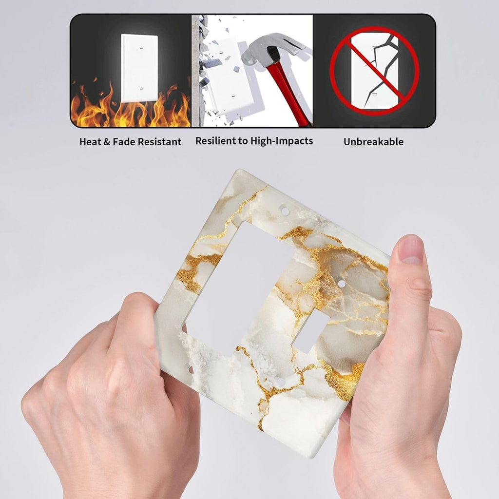 Gold Marble Crack Simple Abstract Print Outlet Covers 1 Toggle 1 Rocker Combination Decorative Wall Plate Electrical Switch Plates Light Switch Cover Plate for Bathroom Kitchen Home Decor