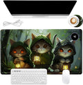 Heated Mouse Pad, Warm Desk Pad, Keyboard Mat 23.6 x 14 Inch Intelligent Fast Heating, 3 Speed Adjustable, Timed Auto Power Off for Game Office Home, 3 Cat Apostles Carrying Lanterns