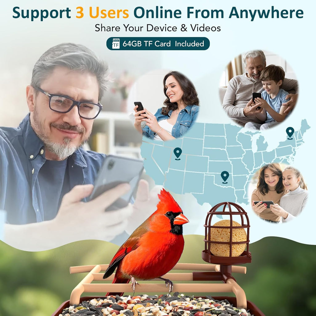 BIRDLEGEND® BL01 Bird Feeder with Camera Solar Powered, Free AI Smart Camera Bird Feeder with 64GB Card DIY Add-ons 1080P Live Auto Capture Videos Pictures, Gifts for Birdlover Mom Dad, 2.4GHz WiFi