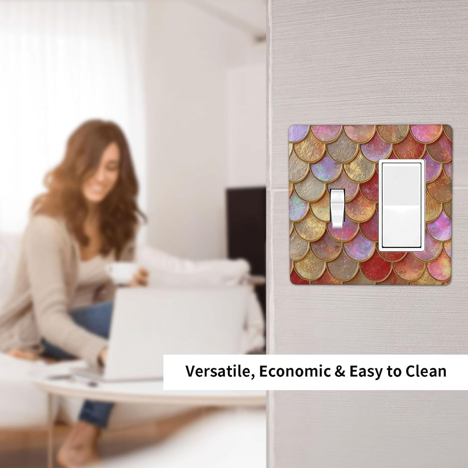 Mermaid Glitter Scale Rainbow Gold Fish Scales Outlet Covers 1 Toggle 1 Rocker Combination Decorative Wall Plate Electrical Switch Plates Light Switch Cover Plate for Bed Room Home Decor