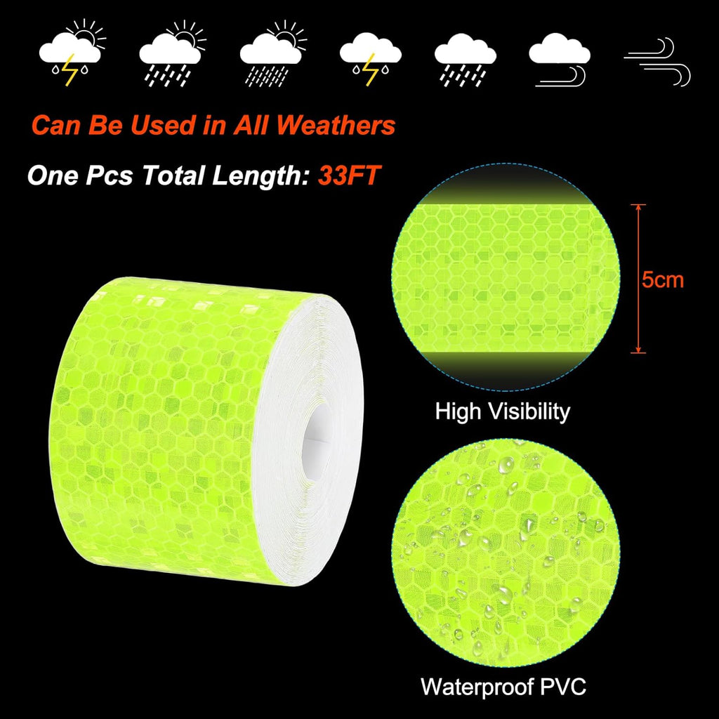 PATIKIL 2 Inch x 33 ft Reflective Tape, 1 Roll Waterproof Self Adhesive High Visibility Caution Warning Safety Tape Reflector with Scraper for Trucks Trailers Cars, Bright Green