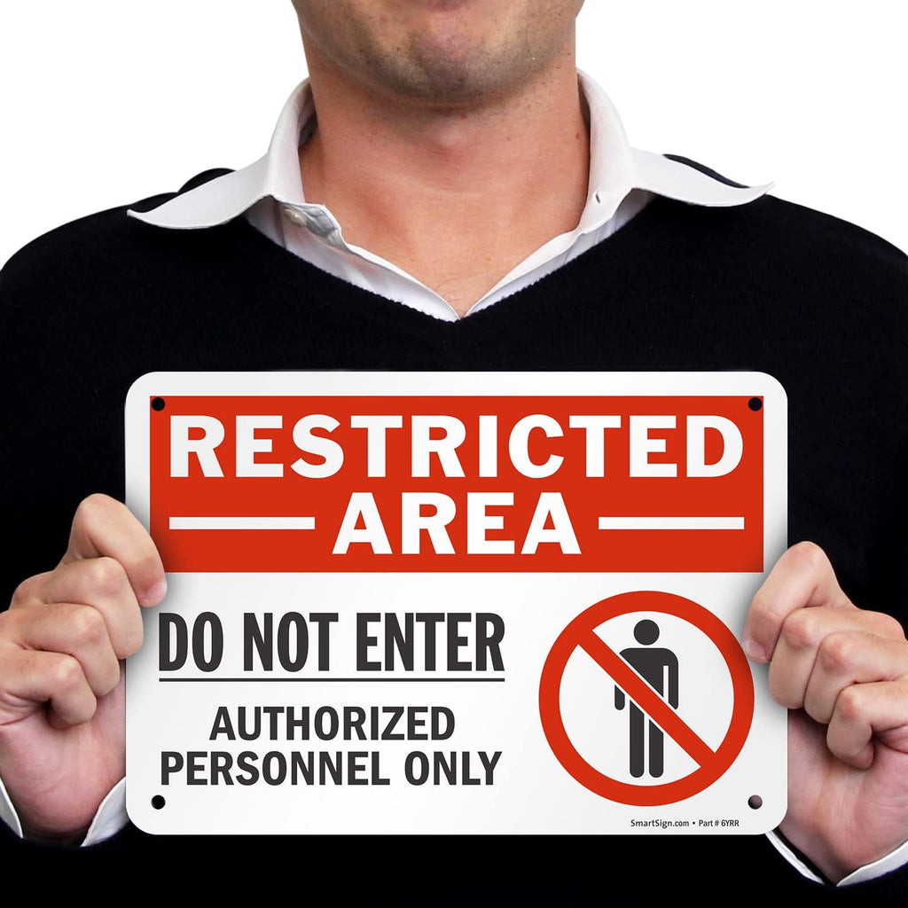 SmartSign 7 x 10 inch “Restricted Area - Do Not Enter, Authorized Personnel Only” Metal Sign with Symbol, 40 mil Laminated Rustproof Aluminum, Red, White and Black, Made in USA