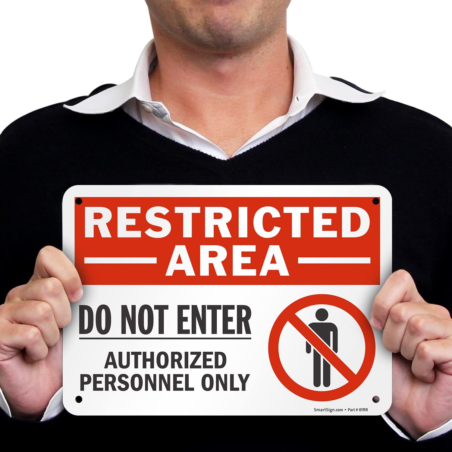 SmartSign 7 x 10 inch “Restricted Area - Do Not Enter, Authorized Personnel Only” Metal Sign with Symbol, 40 mil Laminated Rustproof Aluminum, Red, White and Black, Made in USA