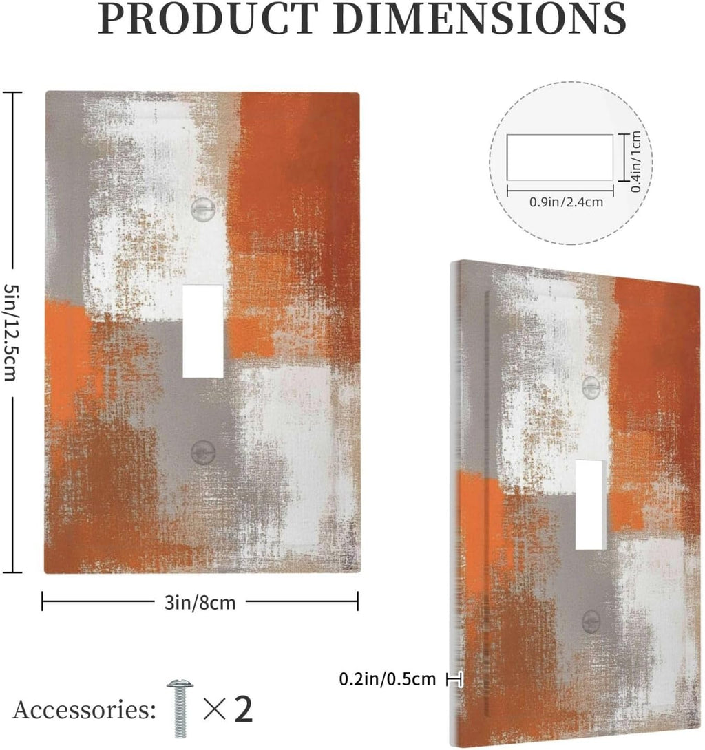 Orange Grey Abstract Art Oil Painting Decorative Light Switch Cover 1 Gang Single Toggle Device Electrical Faceplate Switchplates Decorator Outlet Wall Plate For Home Farmhouse Decor