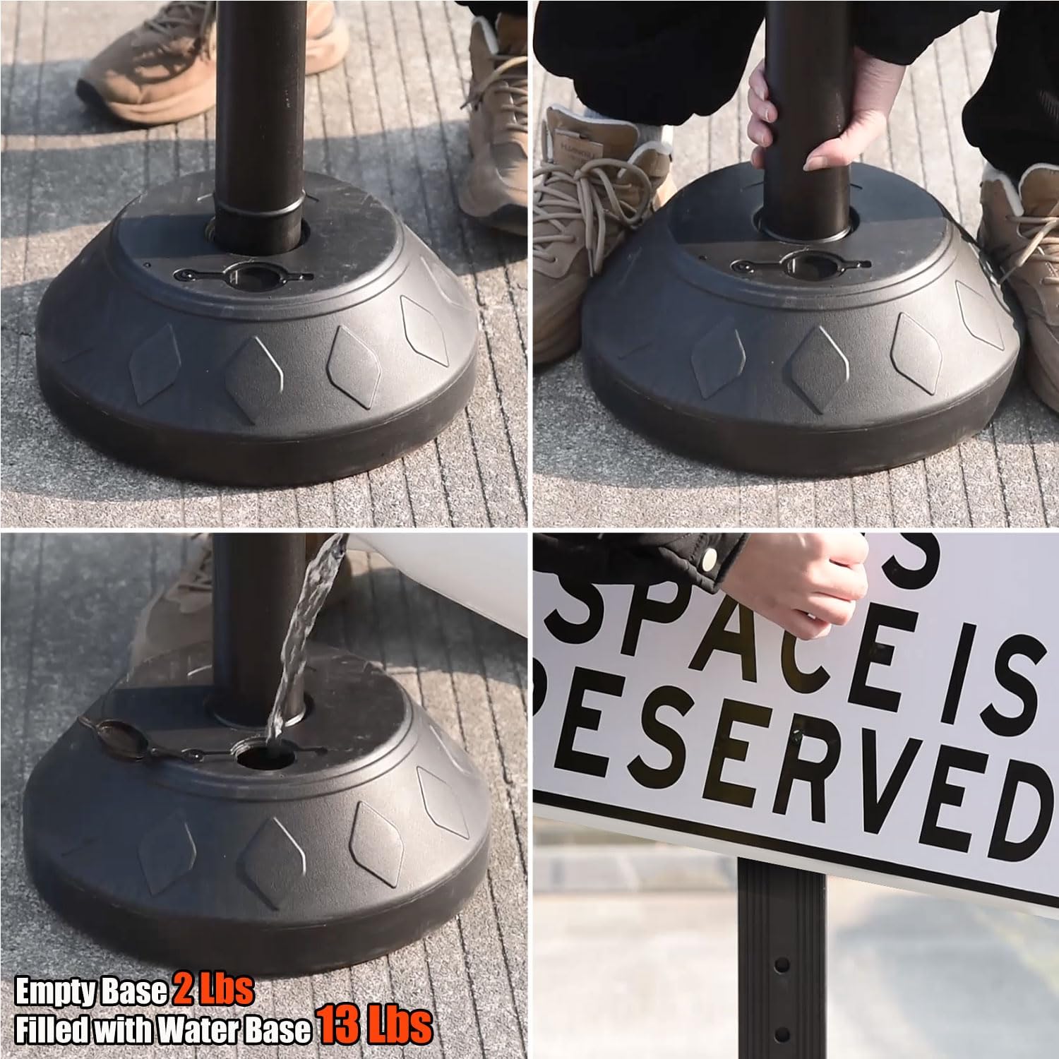 6 Pack Durable Sign Post and Water-Filled Base Set Kit - 13" DIA Stand with 41" Post - Bolts & Nuts for Hanging Signs, Portable Warning Sign Holder for Public Parking / Commercial / Recreational Use