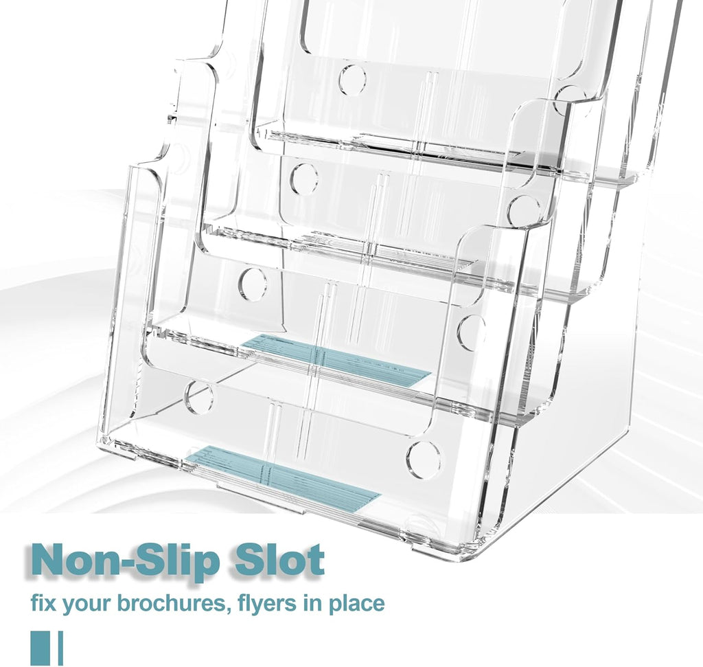 Brochure Holder 8.5x11 Inch 4 Tier with Removable Divider for 4x9 inch Clear Acrylic Pamphlet Display Stand Holder Countertop Use or Wall Mount for Office, Lobby, Hotel, Trade Show, 2 Pack