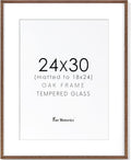 Fun Memories 24x30 Oak Wood Picture Frame, 24"x30" Poster Frame for Wall, 24 by 30 Frame with Tempered Real Glass, 24x30 Matted Frame for 18x24 Picture, 24x30 Inch Photo Frames (Walnut Color, 1 Pack)