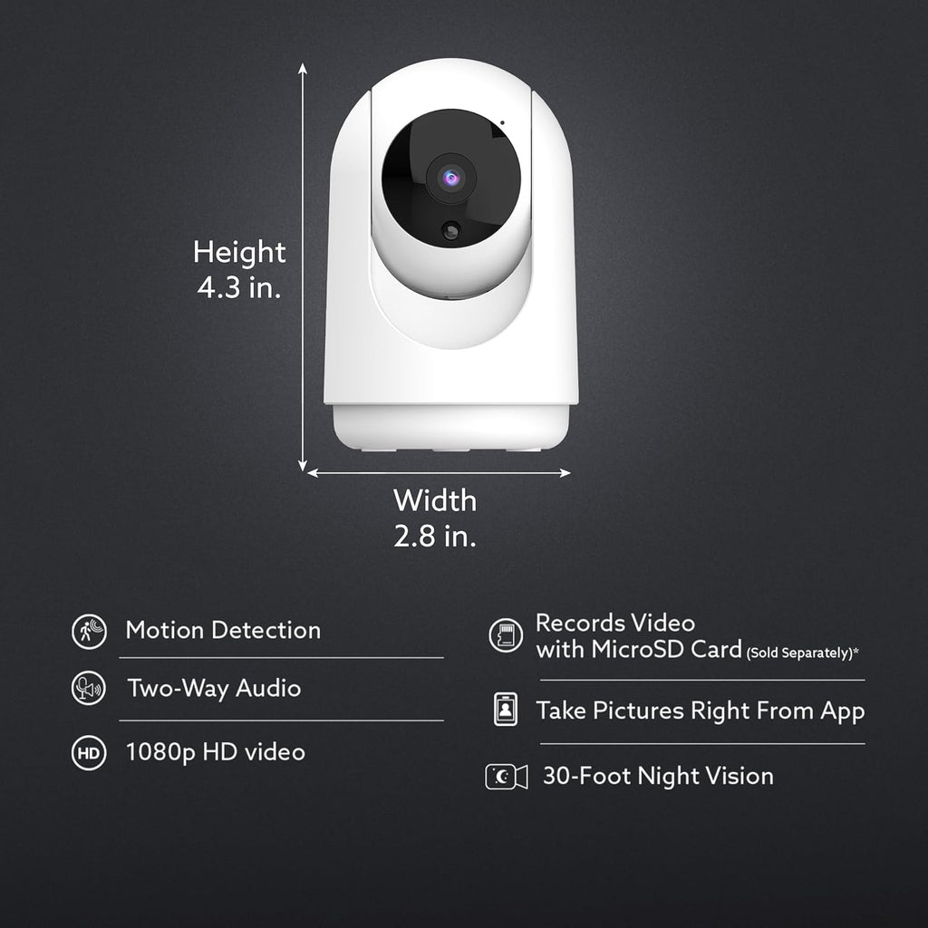 Feit Electric Indoor Security Camera with Motion Detection, 30ft. Night Vision, Pan and Tilt Head, 2.4GHz WiFi, 2-Way Audio, 1080p HD, Works with Alexa & Google Asst, Plug-in, White, CAM/PAN/WiFi/G2