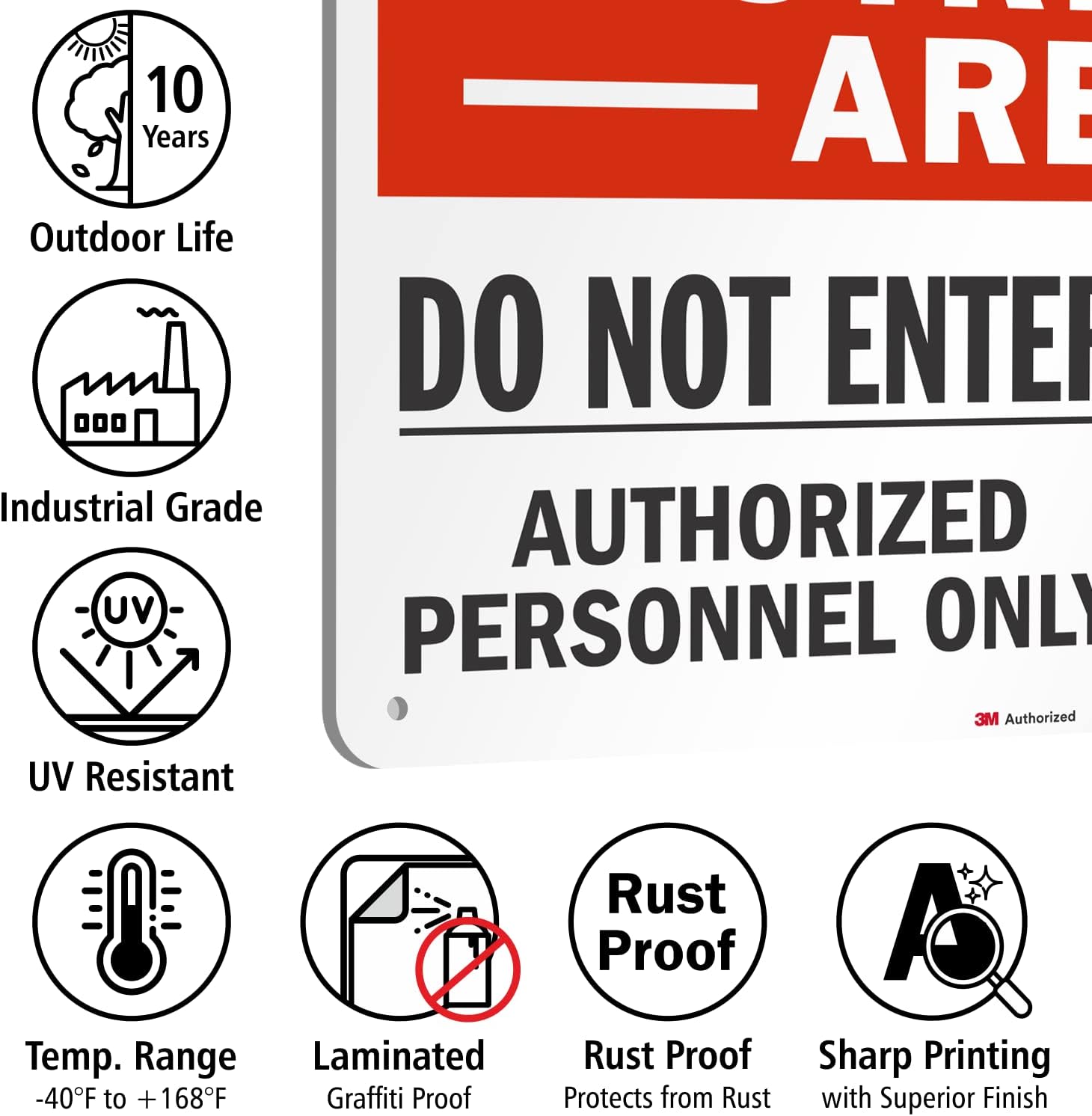 SmartSign 12" x 18" 'Restricted Area Do Not Enter, Authorized Personnel Only' Metal Sign with Symbol, 63 mil Aluminum, 3M Laminated Engineer Grade Reflective, Red, White and Black, USA-Made