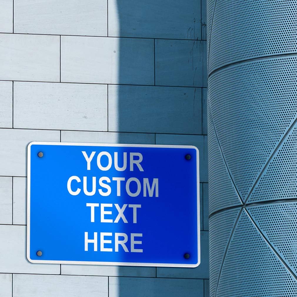 Aluminum Weatherproof Metal Sign Multiple Sizes Custom Personalized Text Here Blue White Notice Travel Horizontal Street Signs 14x10Inches