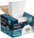 SONGMICS Trash Bags for 5.3 Gallon (20 L) Trash Cans, Drawstring Kitchen Garbage Bags, Pre-Separated, Quick-Dispense Box, Liner Code L, 4 Rolls, 160 Count, White UKRB021A04