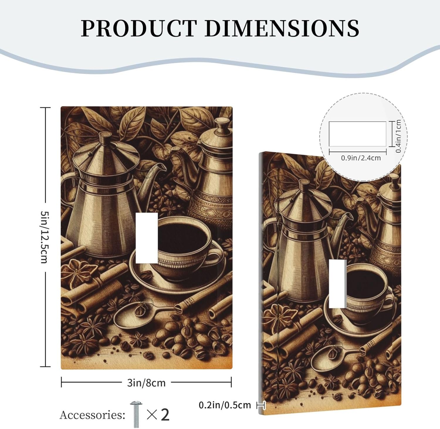 Decorative Light Switch Cover Plate Vintage Coffee Beans Leaf Cup 1 Gang Wall Plate Oversized Single Toggle Wall Cover Plate Jumbo Electrical Switchplate Faceplate