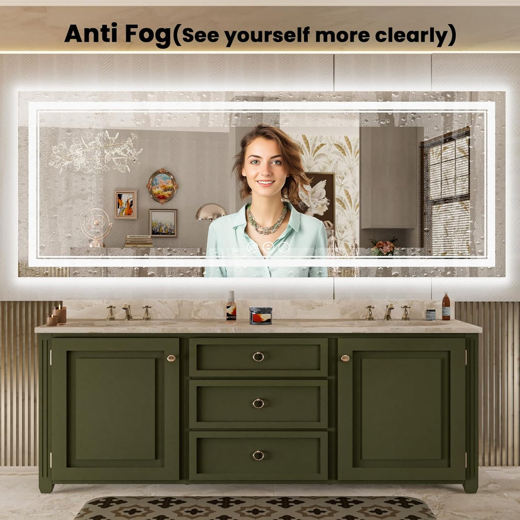 84x32 Inch Large LED Mirror Bathroom with Lights, Backlit and Front Lighted Bathroom Vanity Mirror for Wall, Anti Fog,Dimmable,Shatterproof