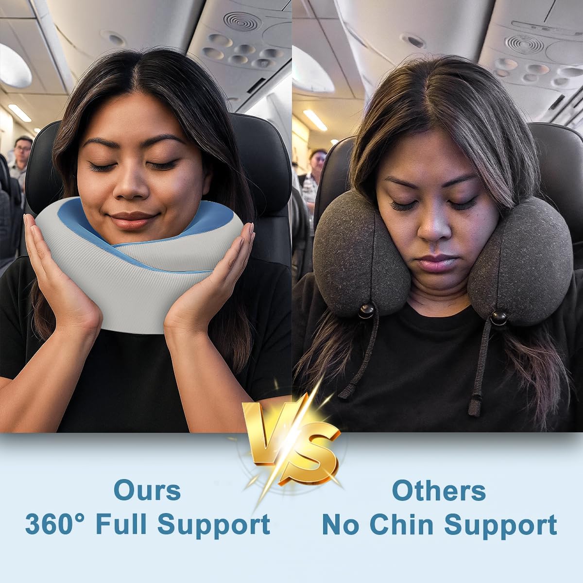 Neck Pillow for Traveling,Travel Neck Pillow for Airplanes,Cooling Fabric&100% Pure Memory Foam,Neck Pain Relief,Ergonomic Support for Long Flight (Lakeblue, Standard Size-(Broad Fit))