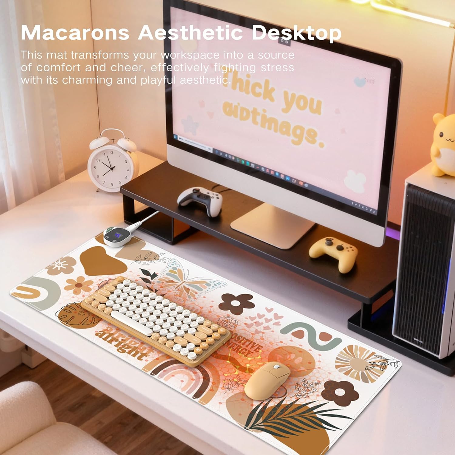 iCasso Heated Mouse Pad Hand Warmer, XL Heated Desk Pad, Electric Warm Desk Mat with 4 Heating Levels for Computer Keyboard, 31.5" x 13" Large Mousepad for Home Office Work (Sticker)