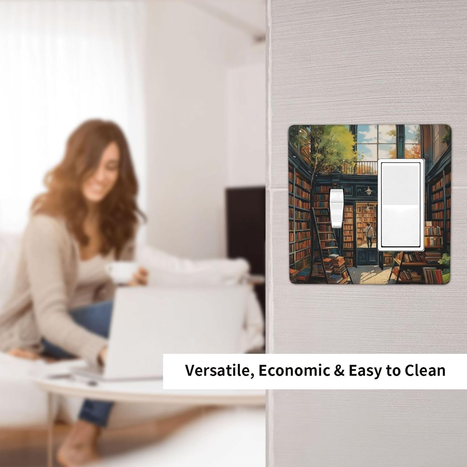 Library With A Lot Of Books Light Switch Covers 2 Gang Single Toggle Rocker Combination Wall Plate Cover Electrical Faceplate Decorative Switchplate for Farmhouse Decor